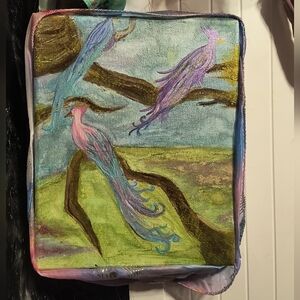 Hand-Painted Bird Canvas - Pastel Blue & Pink